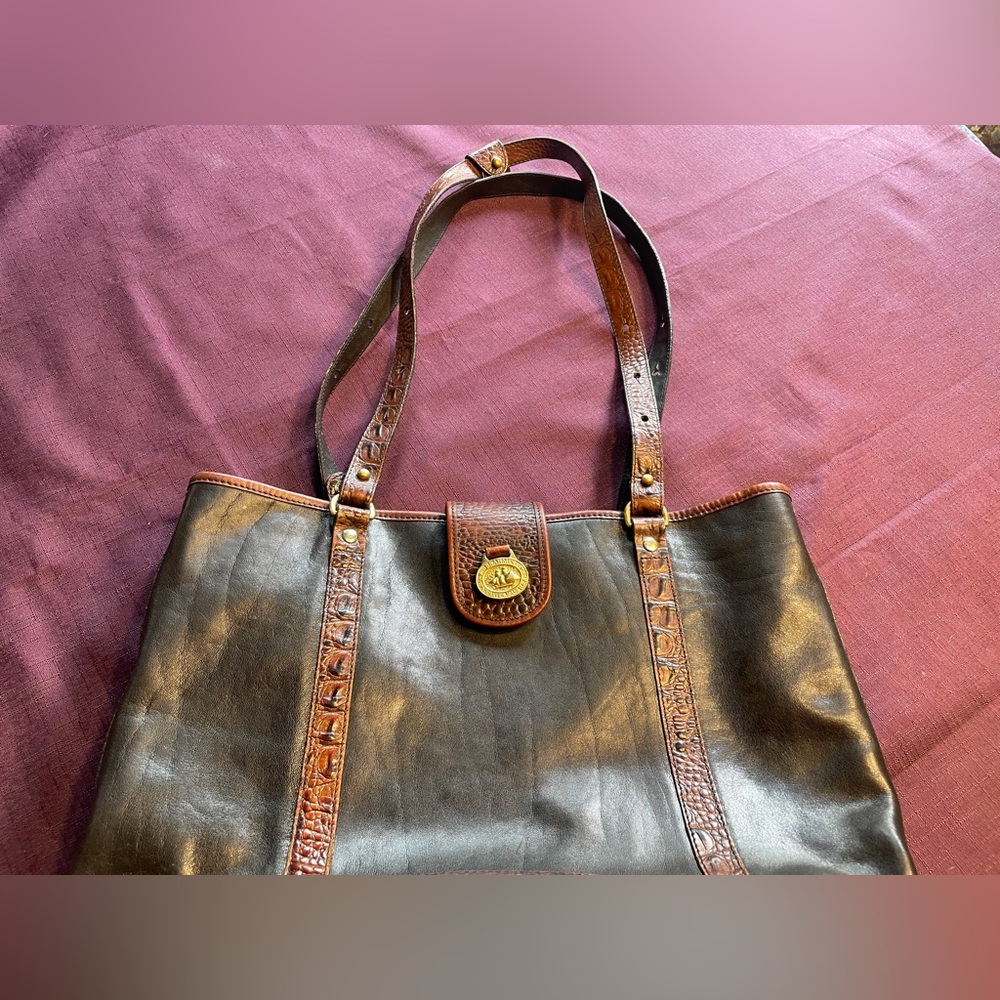 Brahmin Black and Brown Leather Tote Bag